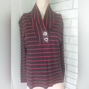 Top - Long Sleeve Red And Blue Pin Stripe -  Size: M - Nautica